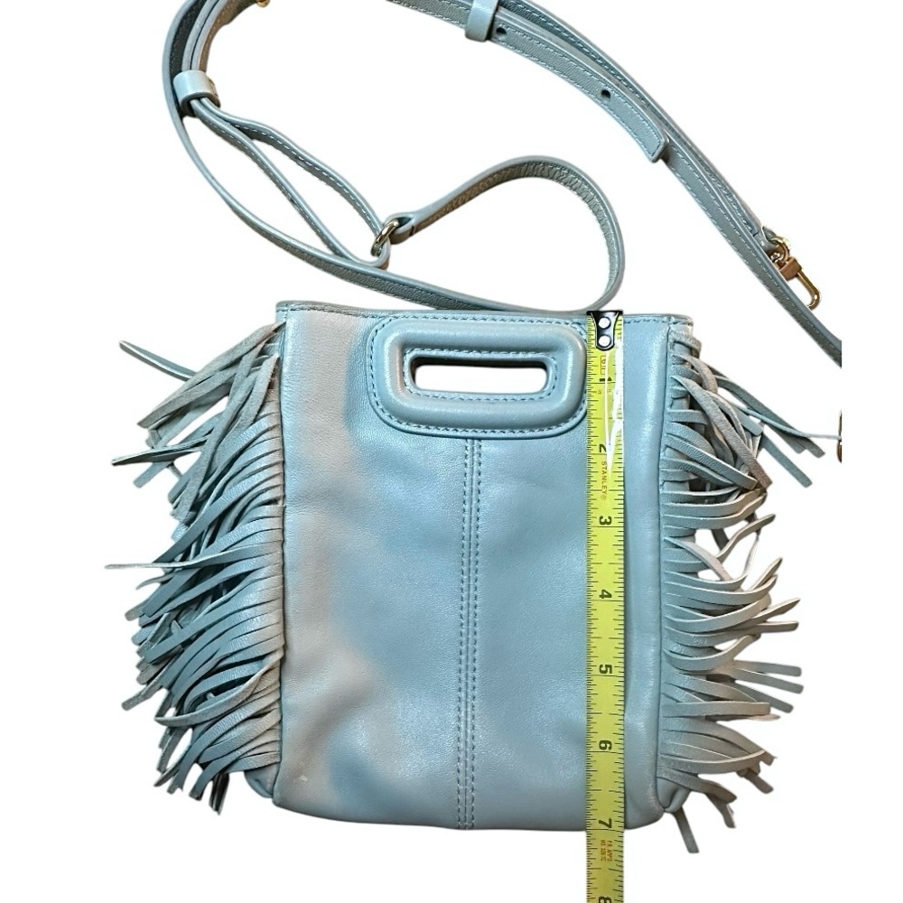 Maje $332 MSRP Maje M bag Light Blue Fringe Mini Top Handle w Crossbody 3-way - Picture 8 of 12
